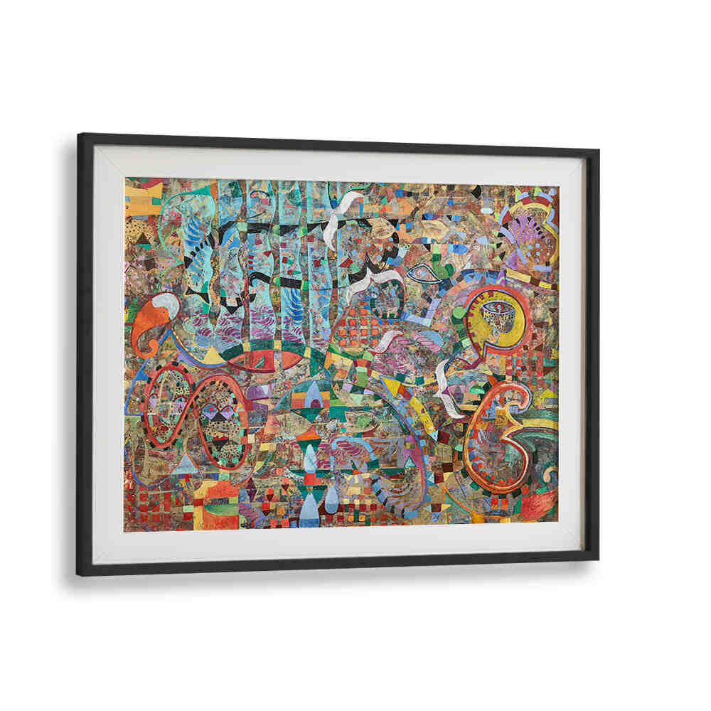 FLYING TOWARDS ETERNITY , ABSTRACT PAINTINGS by Blackmount — layered brushwork, dreamy earth tones and luminous highlights in a framed abstract composition