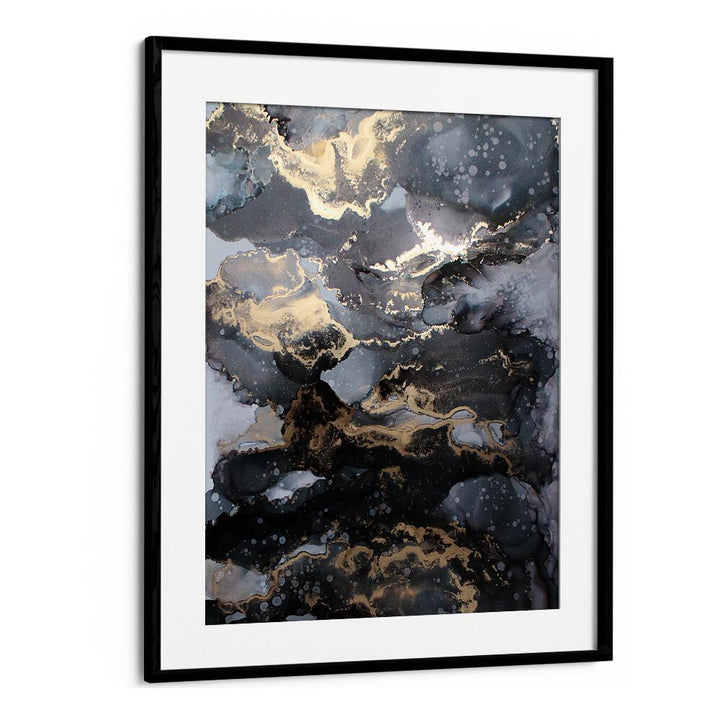 FIRESTORM, ABSTRACT PAINTINGS showcase dynamic swirls of dark hues and gold accents, perfect for modern decor.