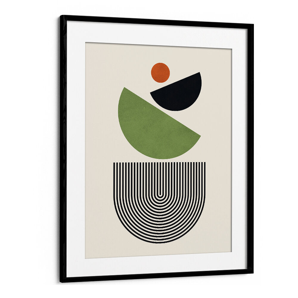 GEOMETRIC SHAPES IN GREEN BLACK AND ORANGE , GEOMETRIC ART PRINTS