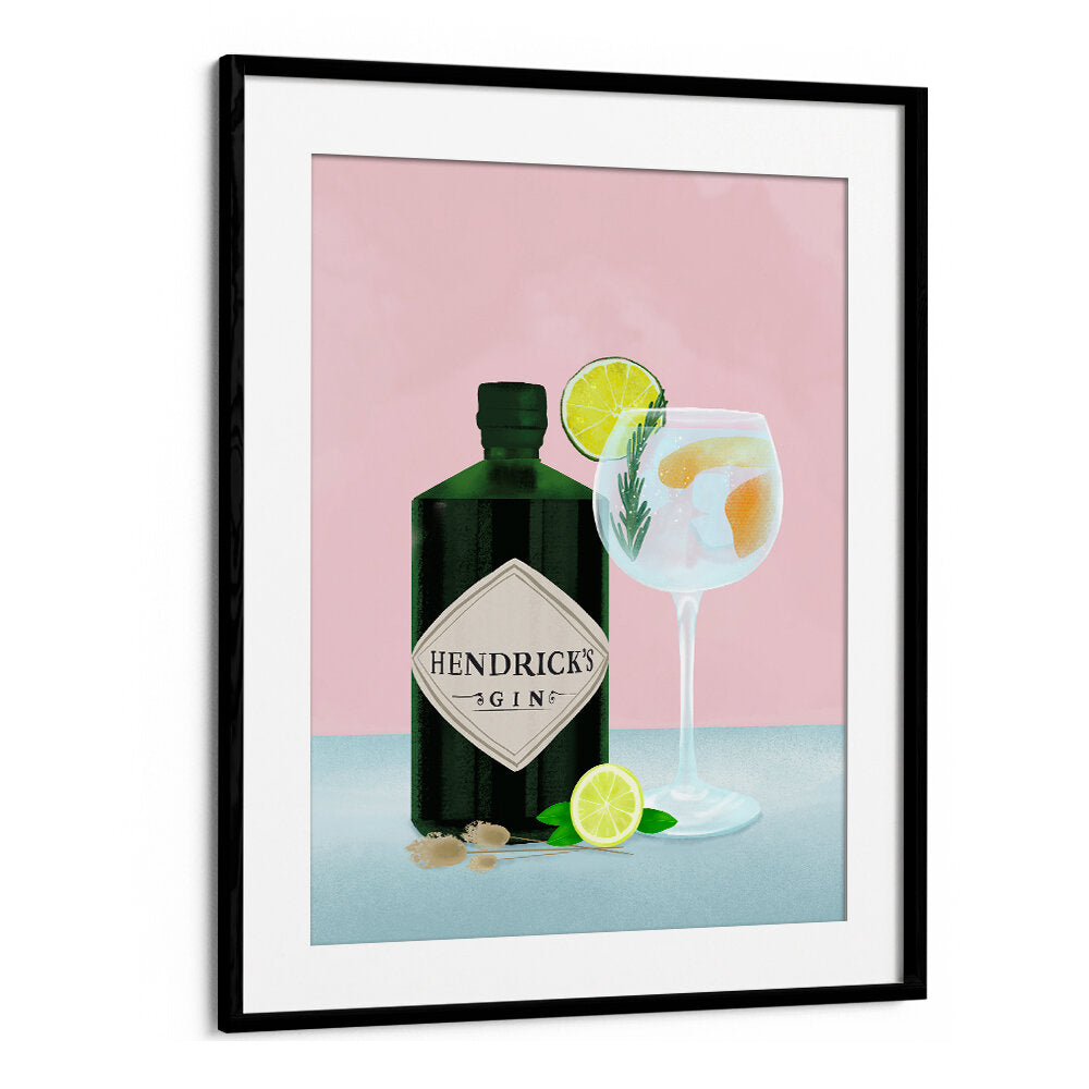 GIN TONIC , BAR art print by Blackmount featuring Hendrick's gin bottle and a cocktail glass.