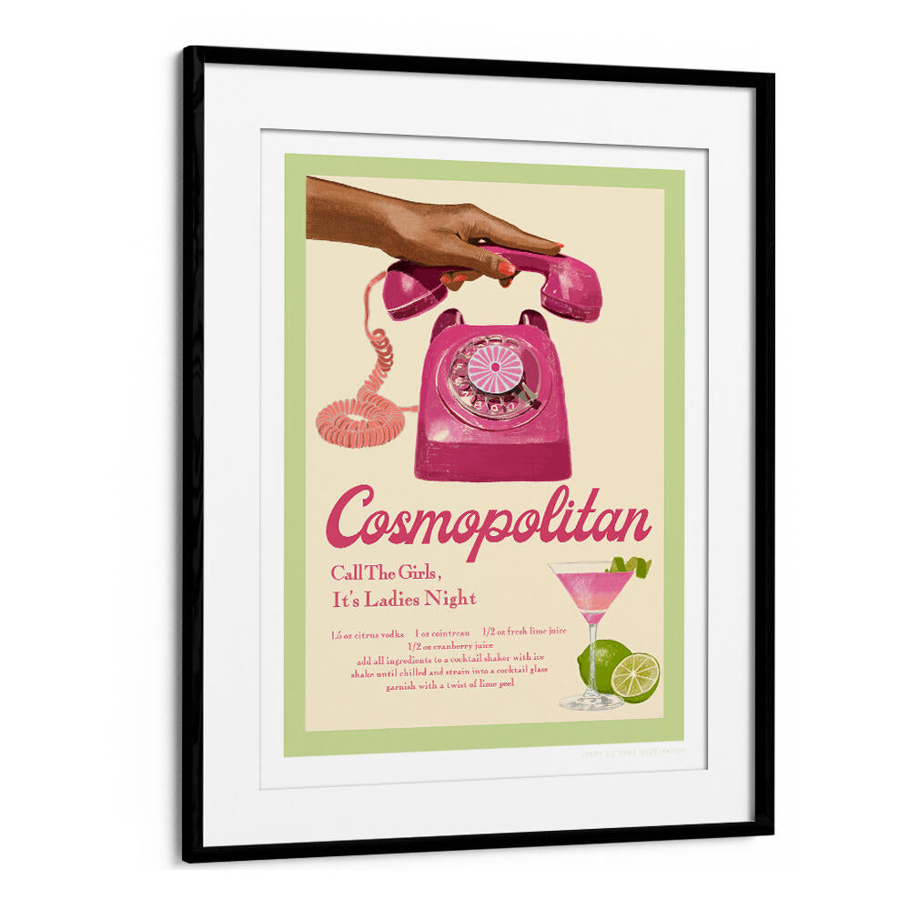 Stylish JLR COCKTAILS COSMOPOLITAN, FASHION POSTERS featuring a vintage phone and cocktail illustration.