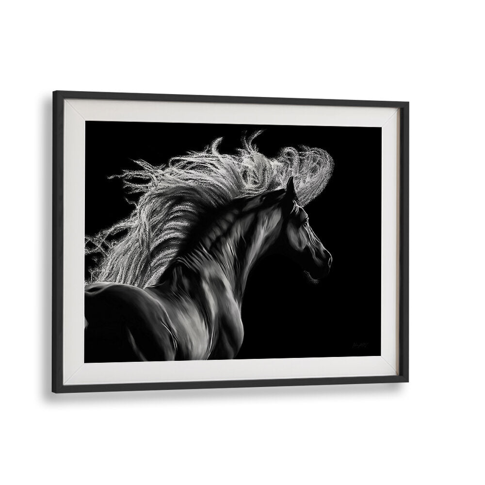 Stunning LE EQUUS, ANIMAL PAINTINGS showcase a majestic horse profile in striking black and white artistry.