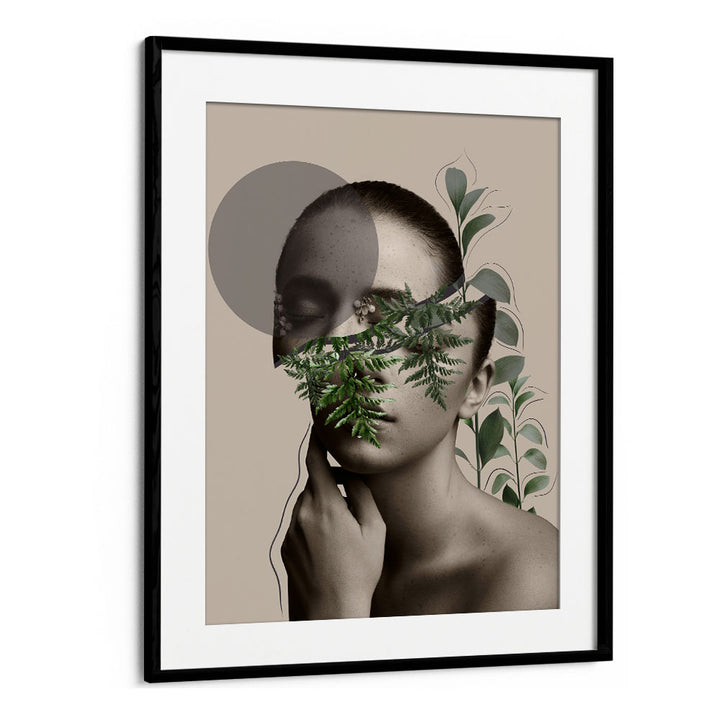 LILI I, PORTRAITS showcases an abstract woman’s face adorned with lush greenery, blending emotion and artistry.