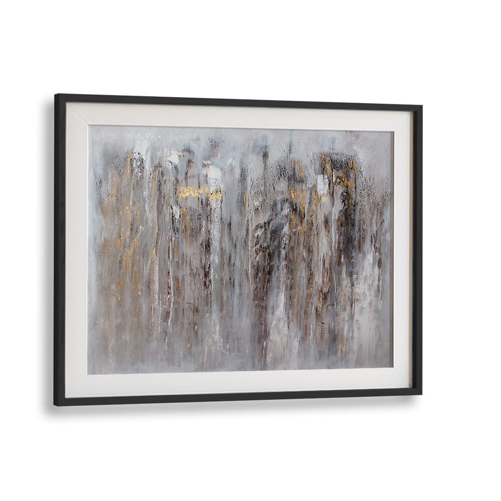 LEO, ABSTRACT PAINTINGS featuring textured layers of gray and gold, perfect for modern decor at Blackmount.