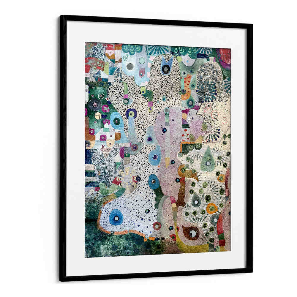 MIRRORS AND SPACE , ABSTRACT PAINTINGS Blackmount abstract with layered texture, luminous tones and geometric forms