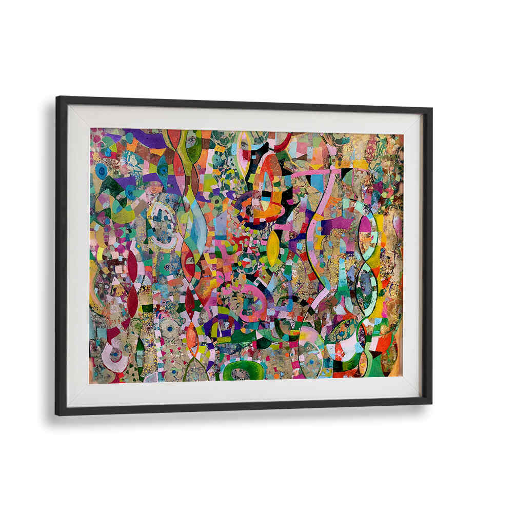 MOVING UP , ABSTRACT PAINTINGS by BLACKMOUNT, vibrant framed abstract with layered color and gestural strokes