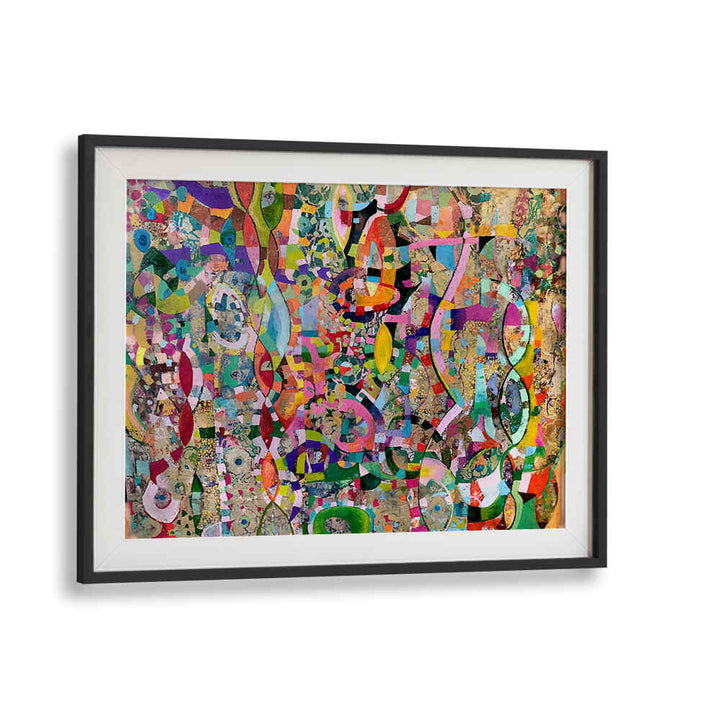 MOVING UP , ABSTRACT PAINTINGS by BLACKMOUNT, vibrant framed abstract with layered color and gestural strokes