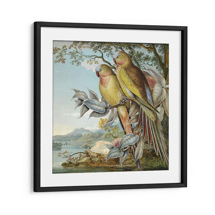PARROTS IN TROPICAL LANDSCAPE