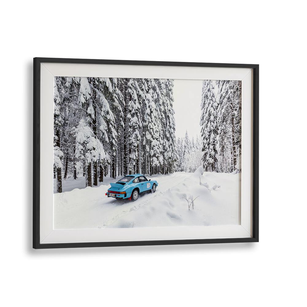 Stunning PORSCHE 911 II, PHOTOGRAPHY PRINTS showcasing the car in a snowy forest, perfect for any automotive enthusiast.