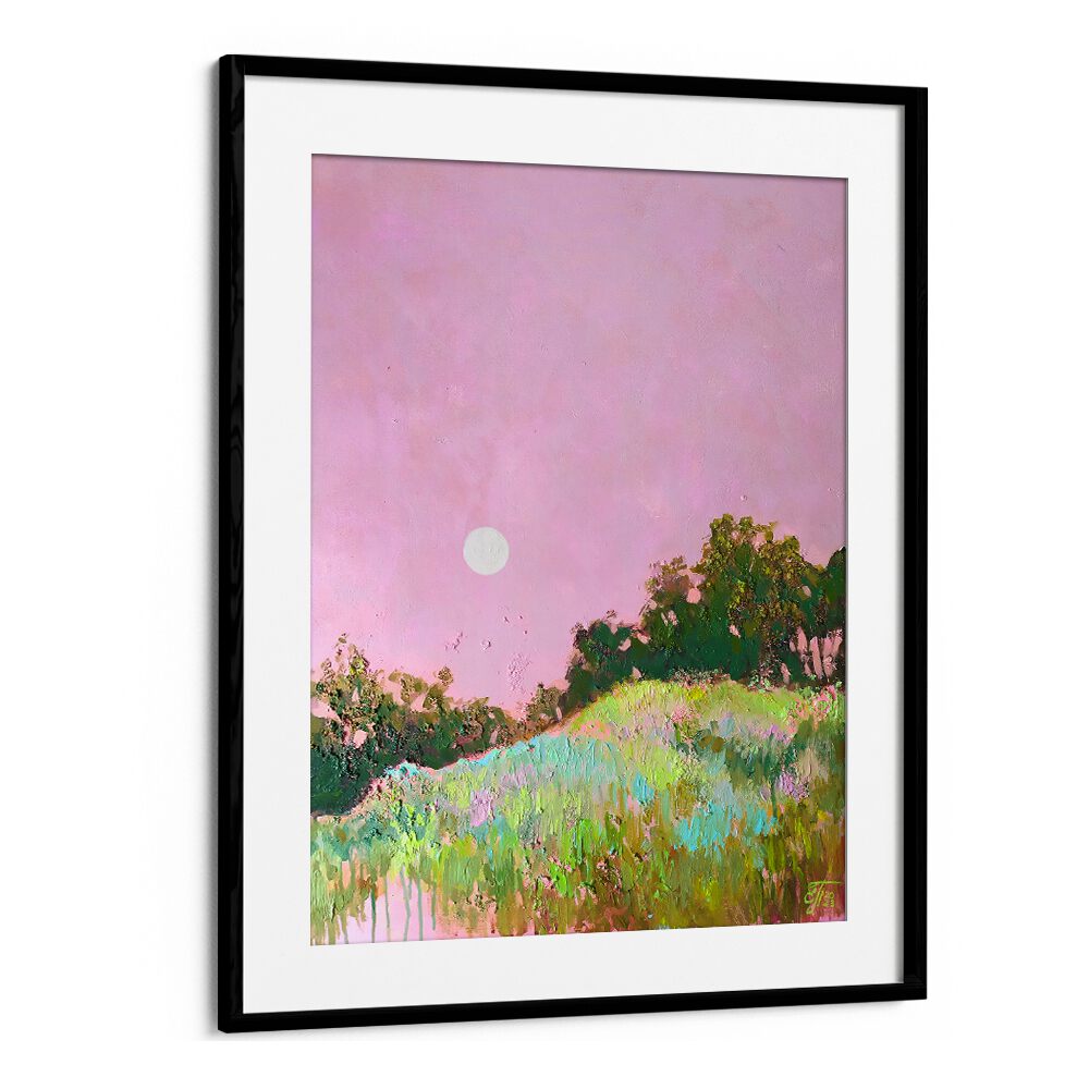 Serene PINK GREEN HILLS, LANDSCAPE PAINTINGS in soft pink and green hues, perfect for tranquil home decor.