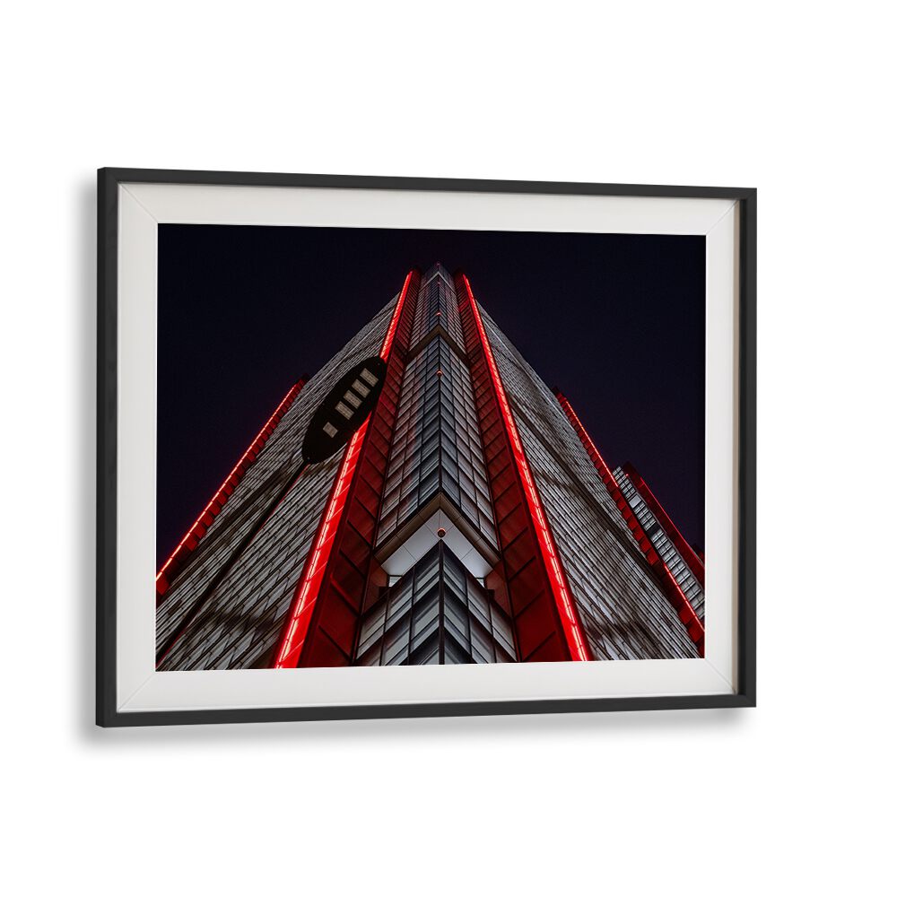 Elevate your space with RED LINE, PHOTOGRAPHY PRINTS showcasing stunning urban architecture in vibrant red hues.