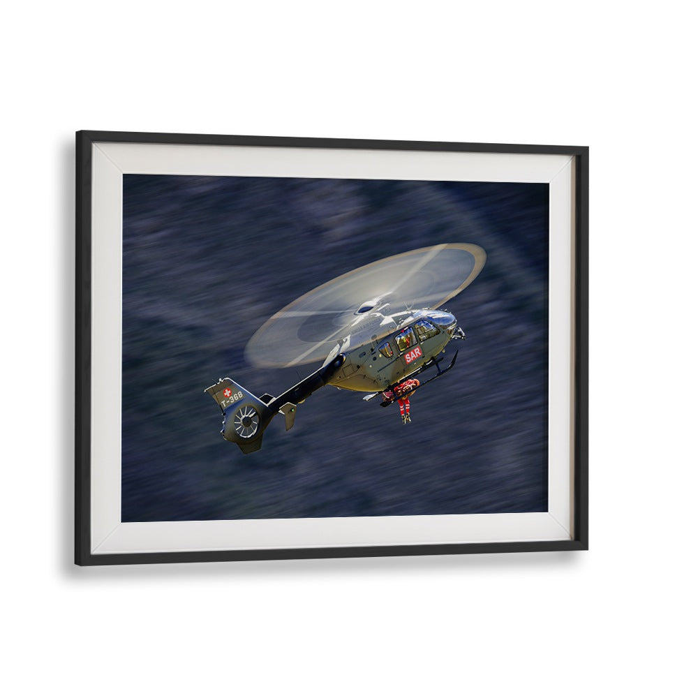 Dynamic helicopter in motion showcasing RESCUE ME, PHOTOGRAPHY PRINTS, capturing adventure and action artistry.