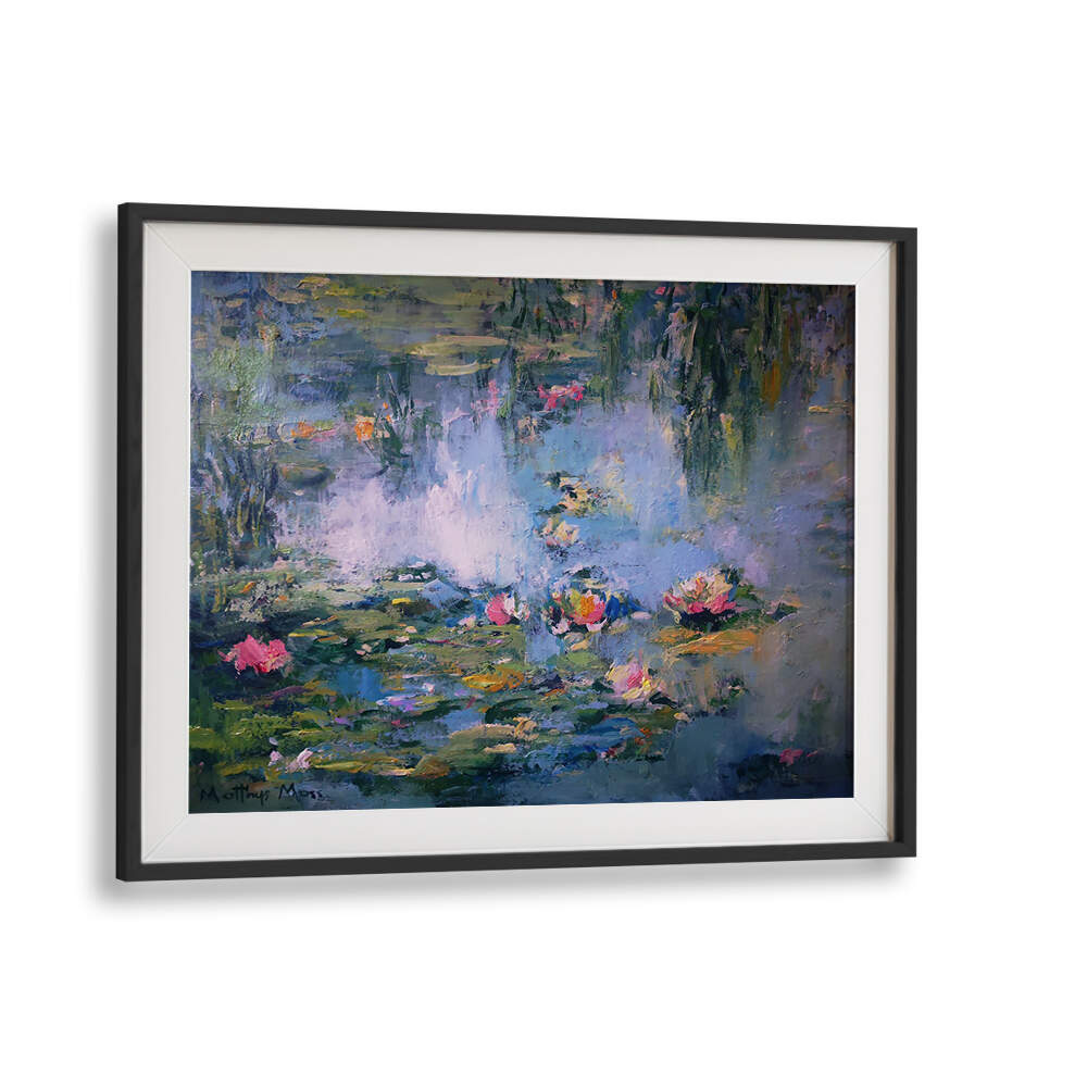 SERENE LILY POND , FLORAL FLOWER PAINTINGS