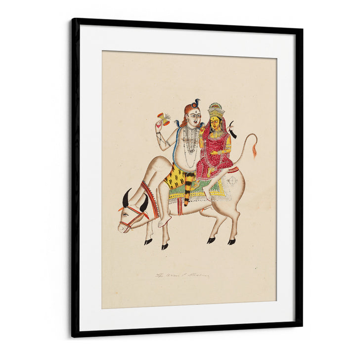 SHIVA AND PARVATI SEATED ON NANDI , INDIAN ART PAINTINGS