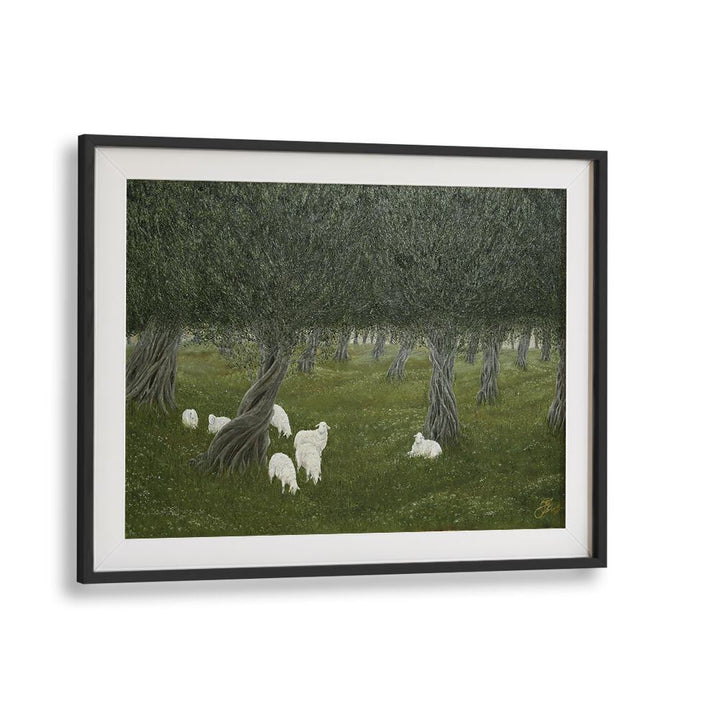 Shamble Grove, Animal Paintings showcase serene sheep among lush trees, perfect for enhancing outdoor spaces.