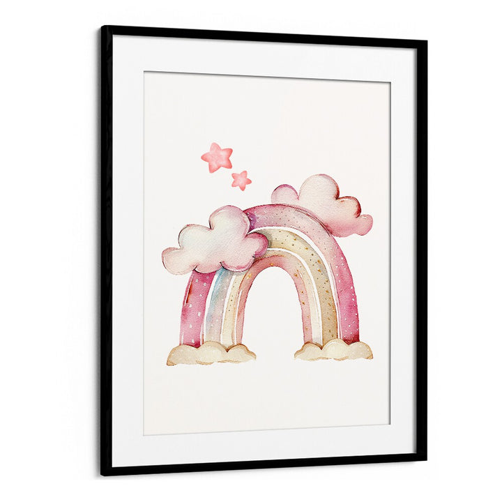 Whimsical STARRY PINK, KIDS ROOM PAINTINGS featuring a rainbow, clouds, and stars, perfect for enchanting kids' spaces.