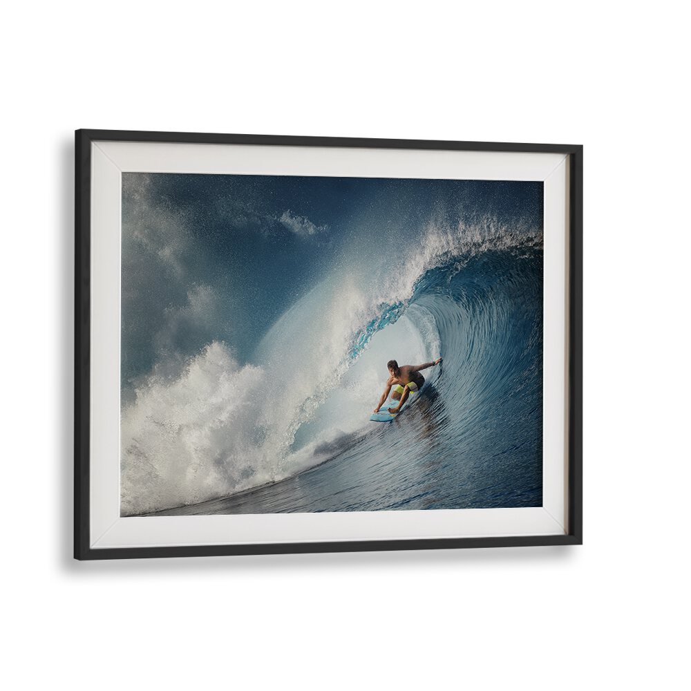 Stunning landscape photography print, THE TUBE, showcases the iconic waves of Teahupo for surf enthusiasts.