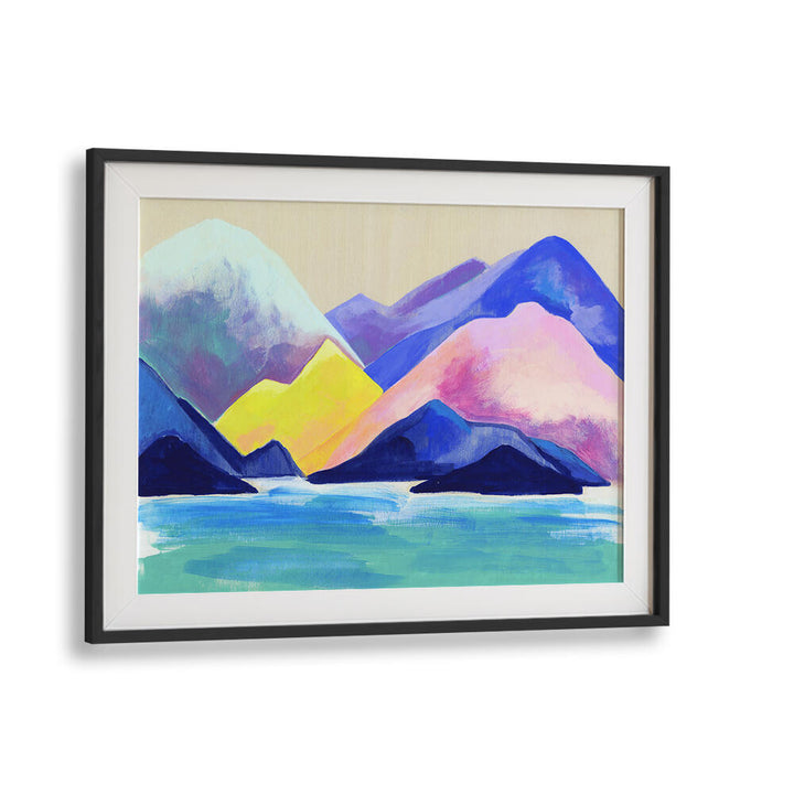 Vibrant TOFINO MOUNTAINSCAPE, LANDSCAPE PAINTINGS showcasing colorful mountains and serene waters, perfect for any space.