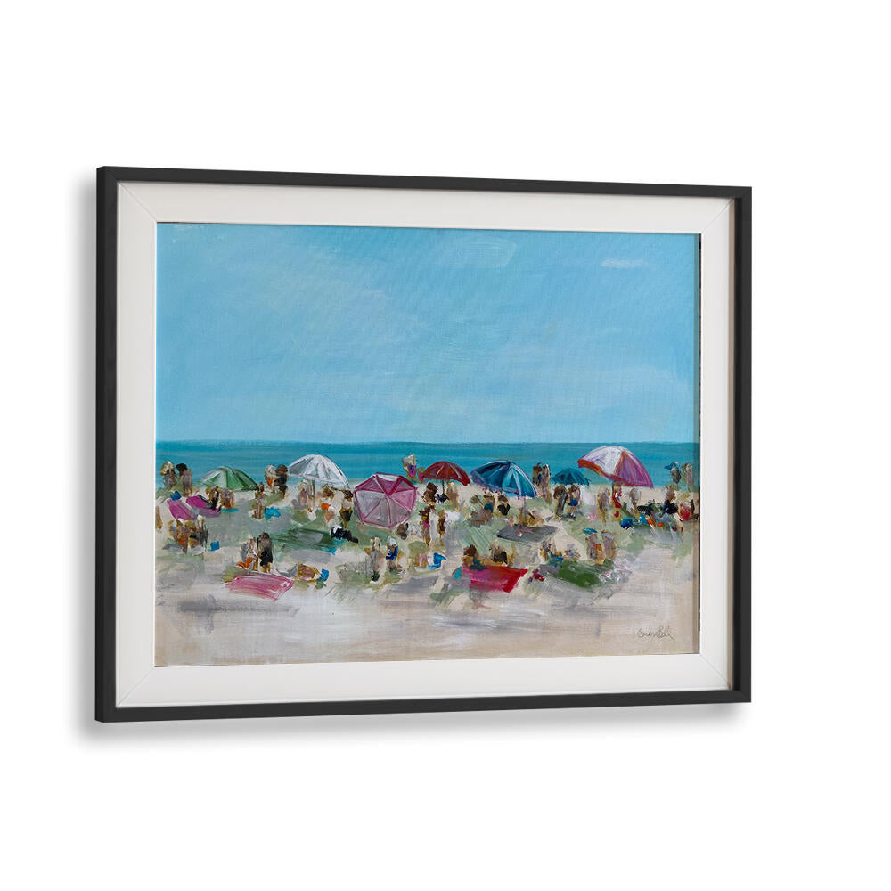 Colorful UMBRELLA GATHERING ,BEACH PAINTINGS capturing vibrant beach scenes, perfect for coastal home decor.