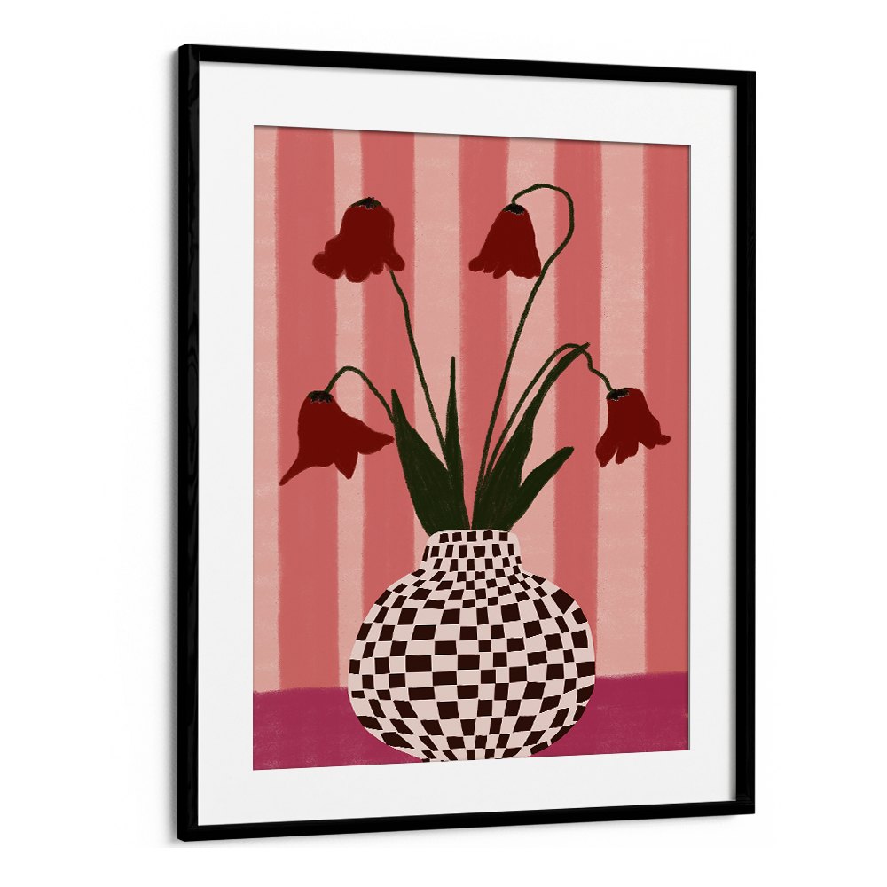 WHIMSICAL FLOWERS CHECKERED VASE