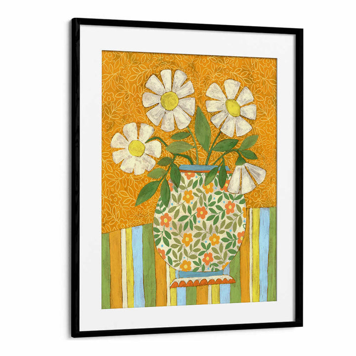 WHITE DAISIES IN A PATTERNED VASE
