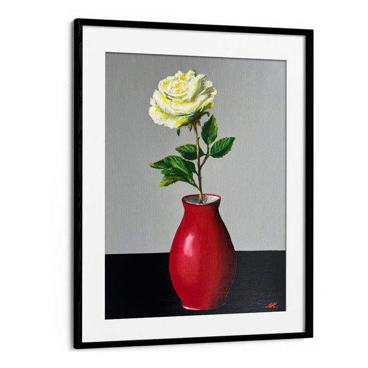WHITE ROSE IN A RED VASE