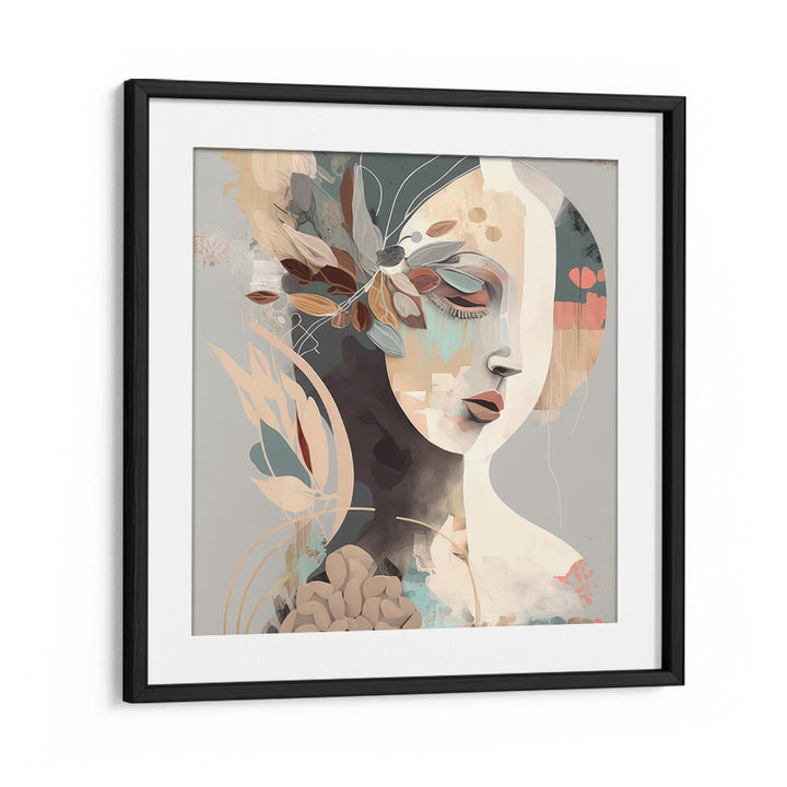 WOMAN FACE PORTRAIT WITH FLORAL ELEMENTS , PORTRAITS & FIGURATIVE ILLUSTRATIONS