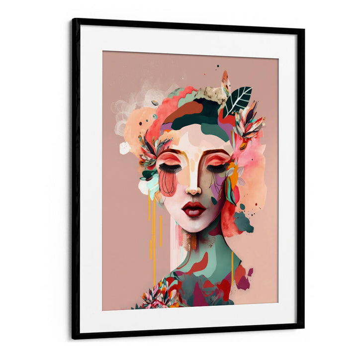 WOMAN FACE PORTRAIT WITH FLORAL ELEMENTS I , PORTRAITS & FIGURATIVE ILLUSTRATIONS