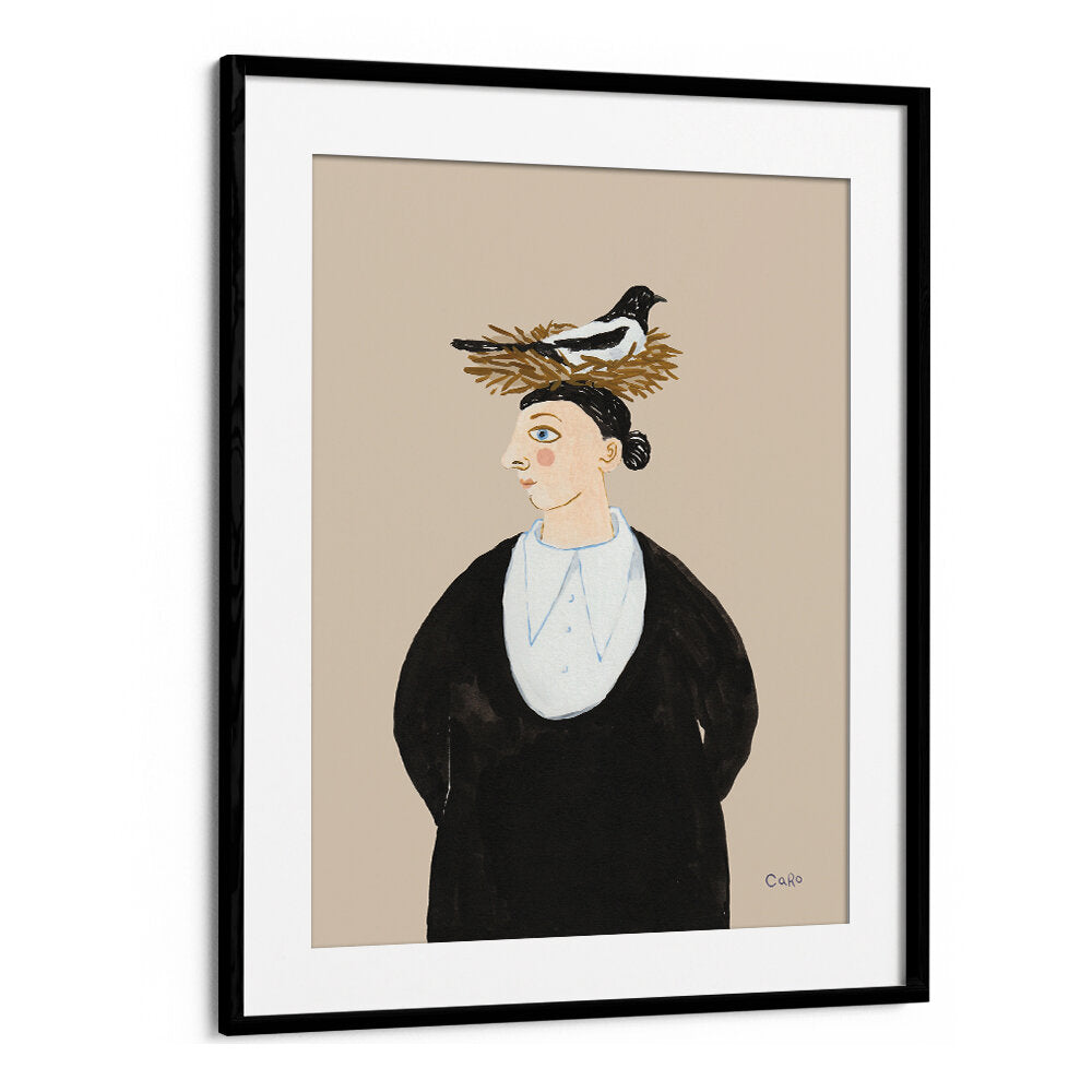 WOMAN WITH MAGPIE , PORTRAITS & FIGURATIVE ILLUSTRATIONS