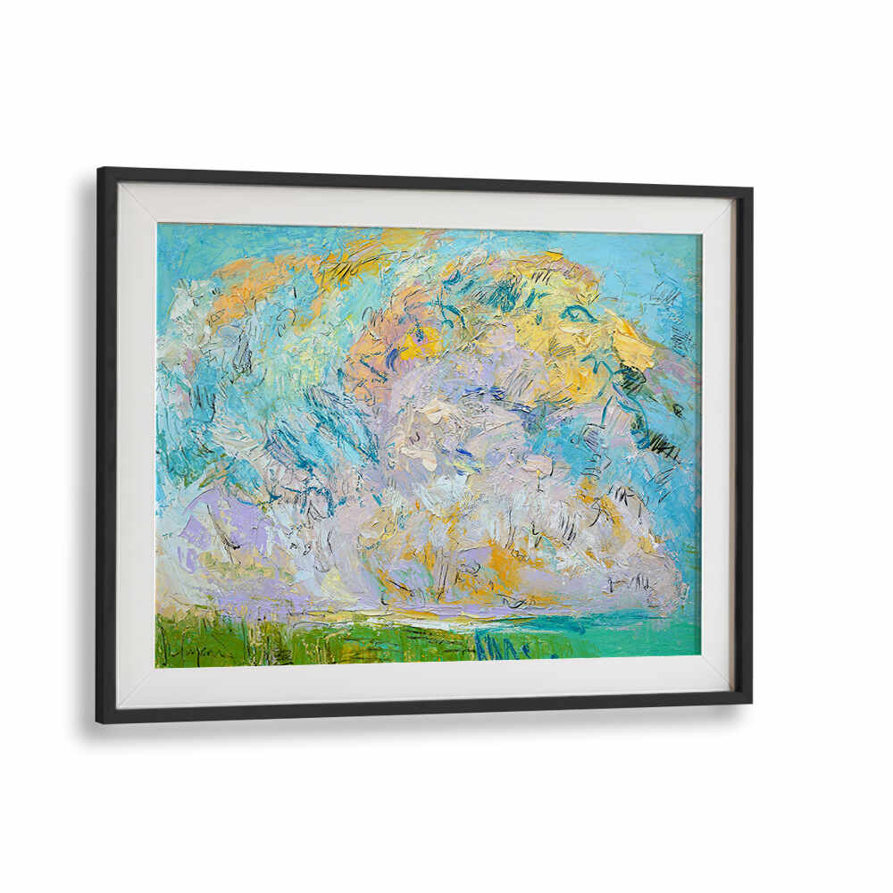Blackmount WHIMSICAL CLOUDSCAPE , LANDSCAPE PAINTINGS — framed textured cloudscape in soft blue, yellow and green tones