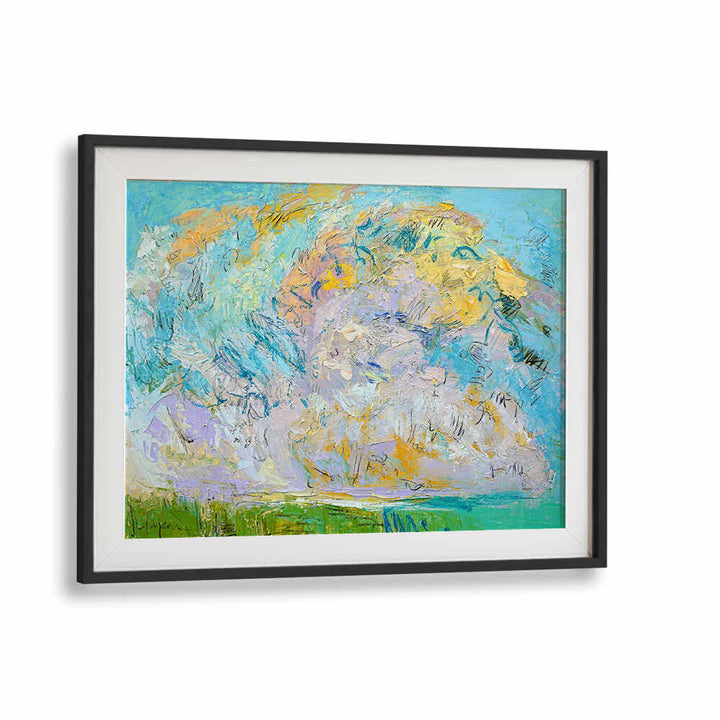 Blackmount WHIMSICAL CLOUDSCAPE , LANDSCAPE PAINTINGS — framed textured cloudscape in soft blue, yellow and green tones