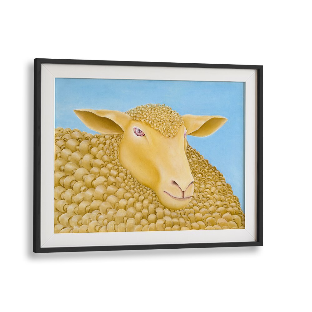 Charming WOOLLY MUNDANE, ANIMAL PAINTINGS feature a textured sheep portrait, perfect for art enthusiasts.