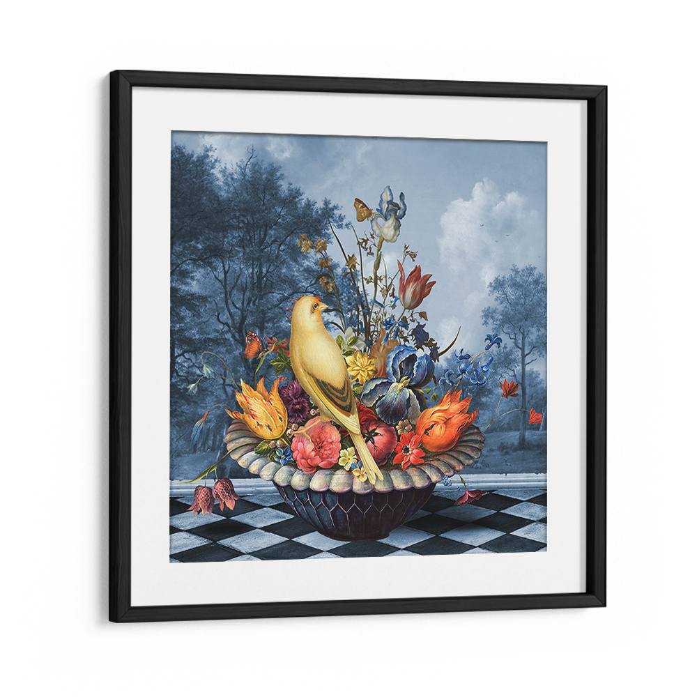 YELLOW BIRD FLORAL STILL LIFE