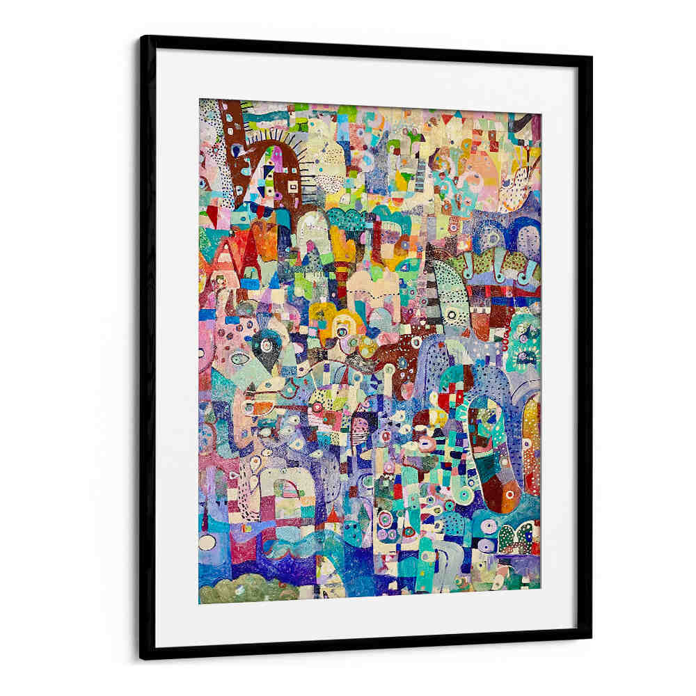 Blackmount YELLOW LANDSCAPE , ABSTRACT PAINTINGS framed canvas in warm yellow and earth tones with layered texture and bold brushstrokes