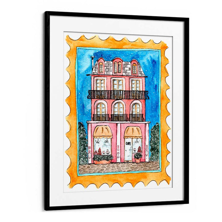 Vibrant artwork of a cafe, embodying the spirit of CAFE MID NIGHT, BAR & CAFE ART, perfect for nightlife venues.