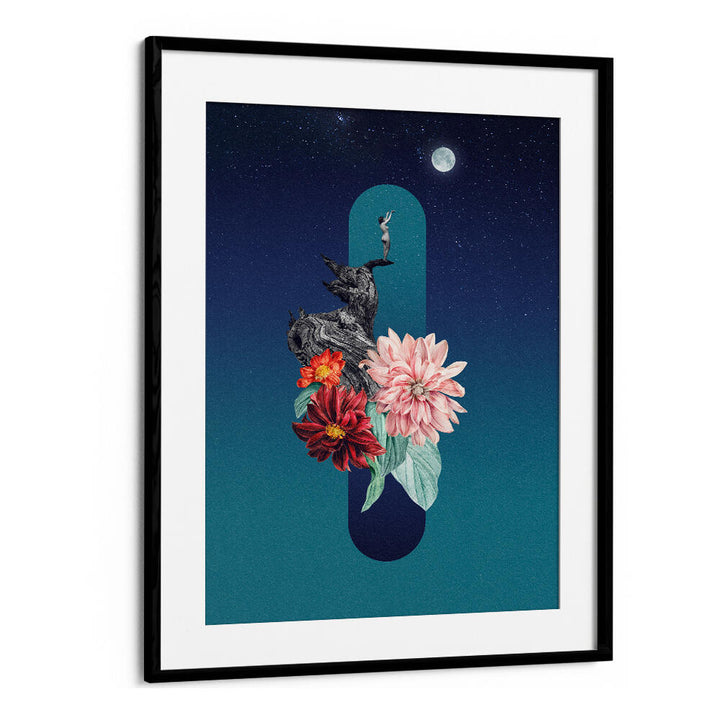 Surreal art print featuring vibrant flowers and a full moon, perfect for decor enthusiasts. Explore FULL MOON, SURREAL ART PRINTS.