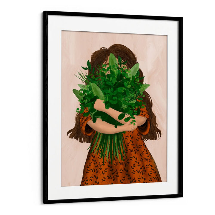 Whimsical GIRL WITH POSY, KIDS ROOM PAINTINGS adds charm to children's spaces with vibrant greenery and warm colors.