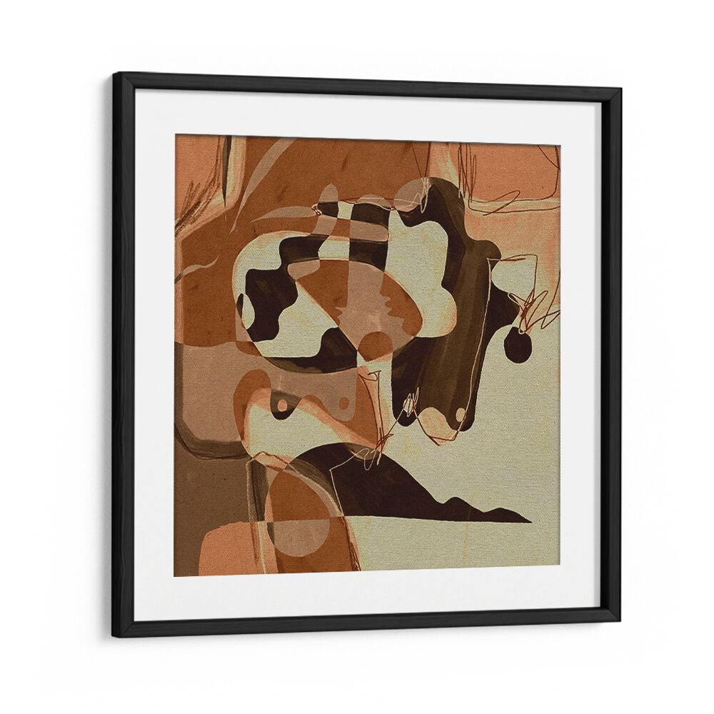 Discover BECOMING III, ABSTRACT PAINTINGS, a captivating artwork blending earthy tones and dynamic shapes.