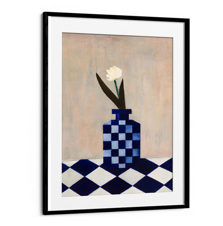 CHECK THE VASE , KITCHEN POSTERS featuring a blue checkered vase with a white flower, adding charm by Blackmount.
