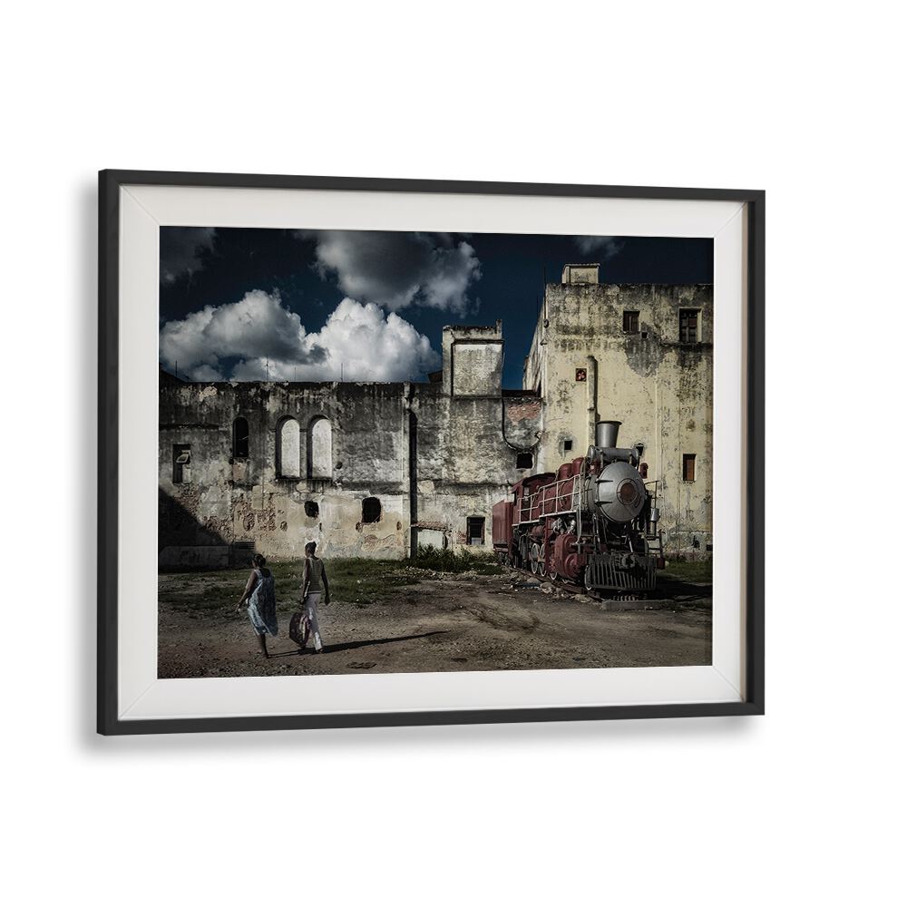 Discover urban life with HAVANA TRAIN, PHOTOGRAPHY PRINTS, showcasing a vintage train amidst Havana's vibrant streets.