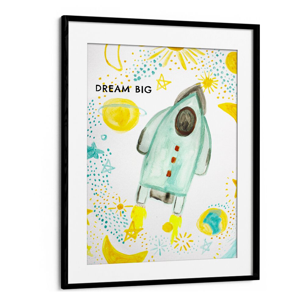 Colorful DREAM BIG, KIDS ROOM PAINTINGS featuring a rocket and stars, perfect for inspiring young imaginations.