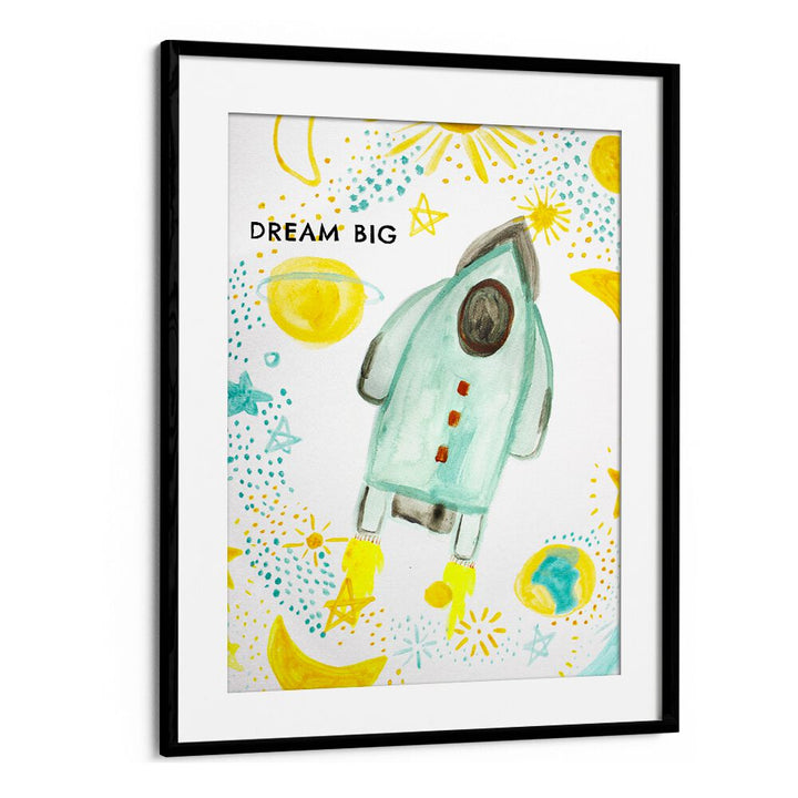 Colorful DREAM BIG, KIDS ROOM PAINTINGS featuring a rocket and stars, perfect for inspiring young imaginations.