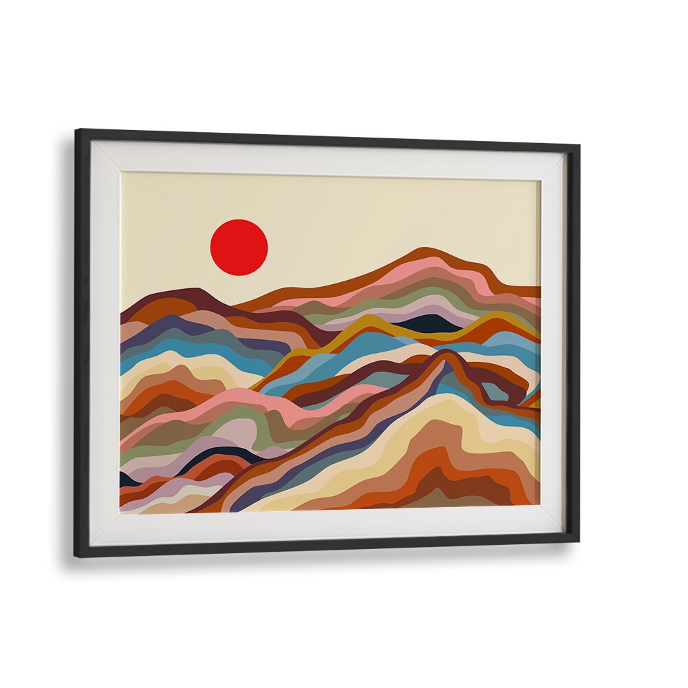 Colorful abstract landscape painting titled "EARTHEN MAJESTY," perfect for enhancing home decor.