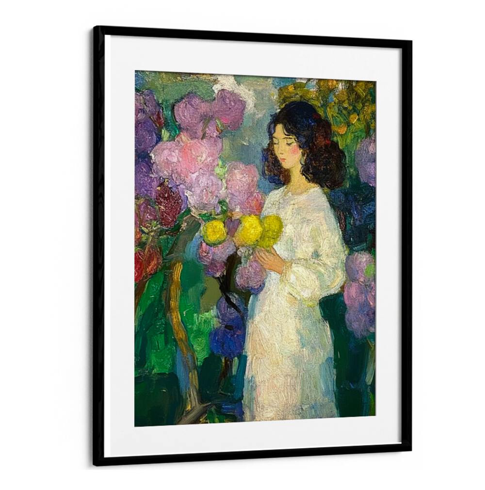 Enchanting GIRL IN THE GARDEN art piece, showcasing beauty and nature, perfect for enhancing any space.