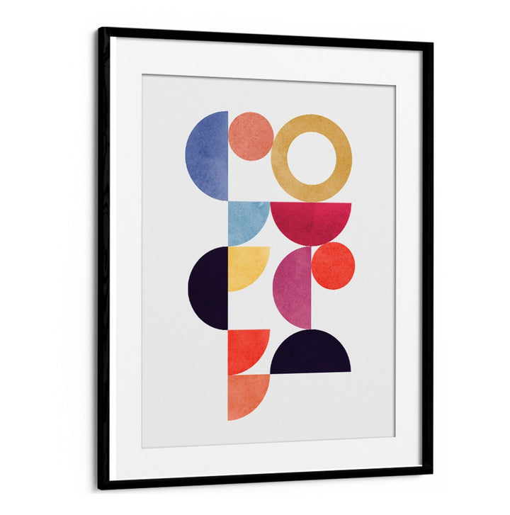 Colorful geometric shapes in CIRCLES IN HARMONY VII, GEOMETRIC ART PRINTS enhance any space with artistic elegance.