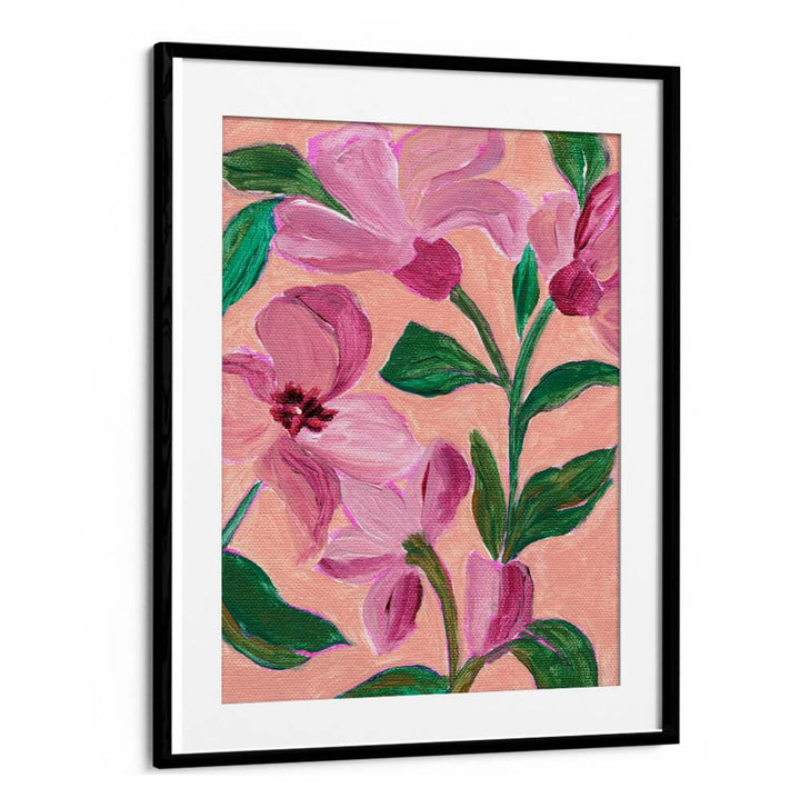 PINK FLOWERS LEAVES , FLORAL FLOWER PAINTINGS