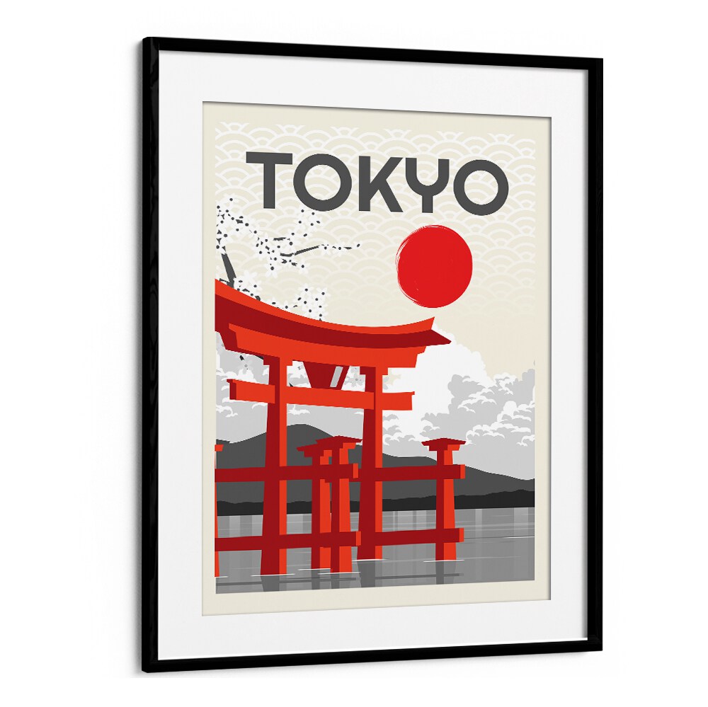 Vibrant TOKYO SUN, JAPANESE PAINTINGS capturing the essence of Tokyo's iconic torii gates and red sun.