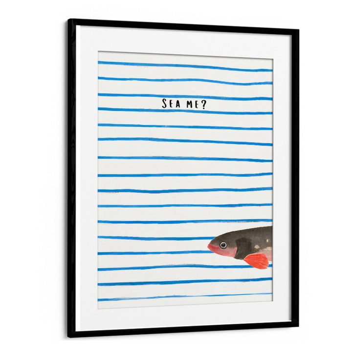 SEA ME , BEACH PAINTINGS featuring blue stripes and a fish, capturing coastal charm by Blackmount.