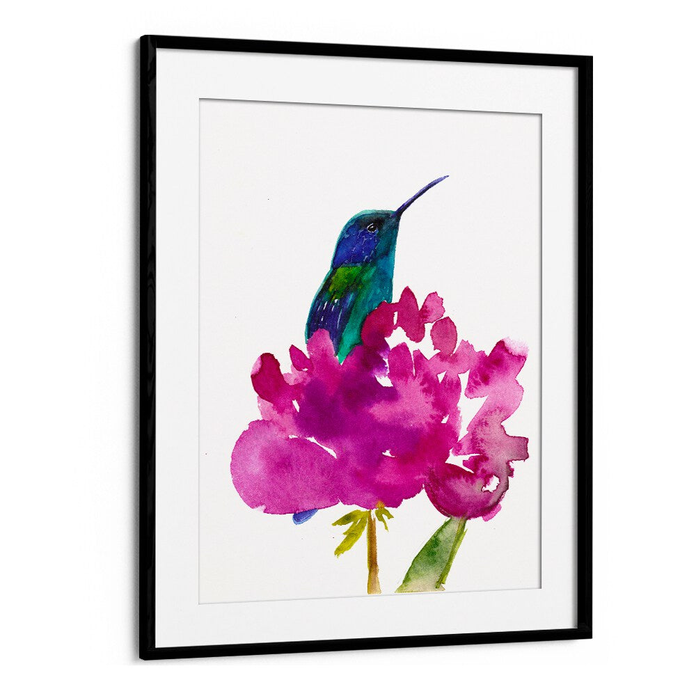HUMMINGBIRD IN A PEONY , ANIMAL PAINTINGS