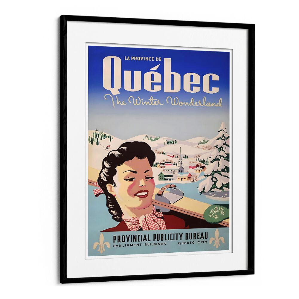QUEBEC I, VINTAGE TRAVEL POSTERS showcase a charming winter scene, perfect for enhancing your space's decor.